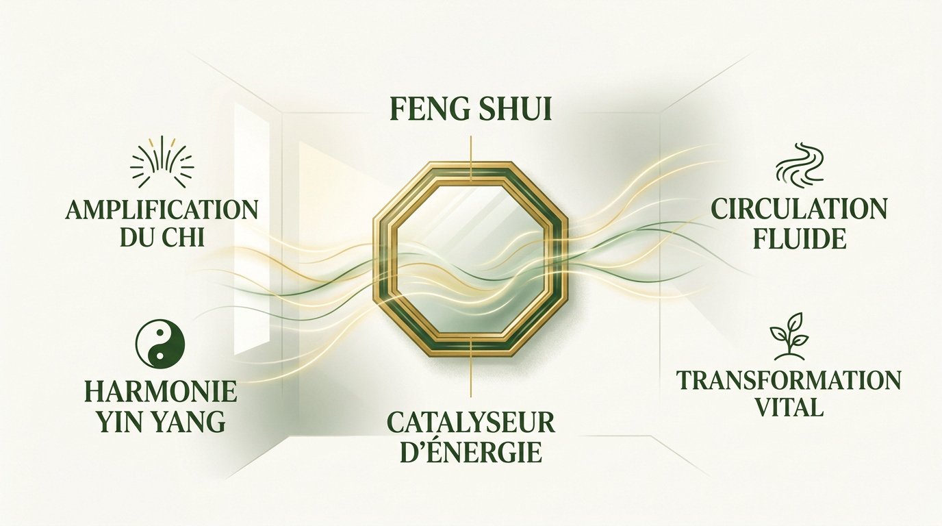 Miroir rond harmonieux favorisant la circulation du Chi dans un intérieur serein