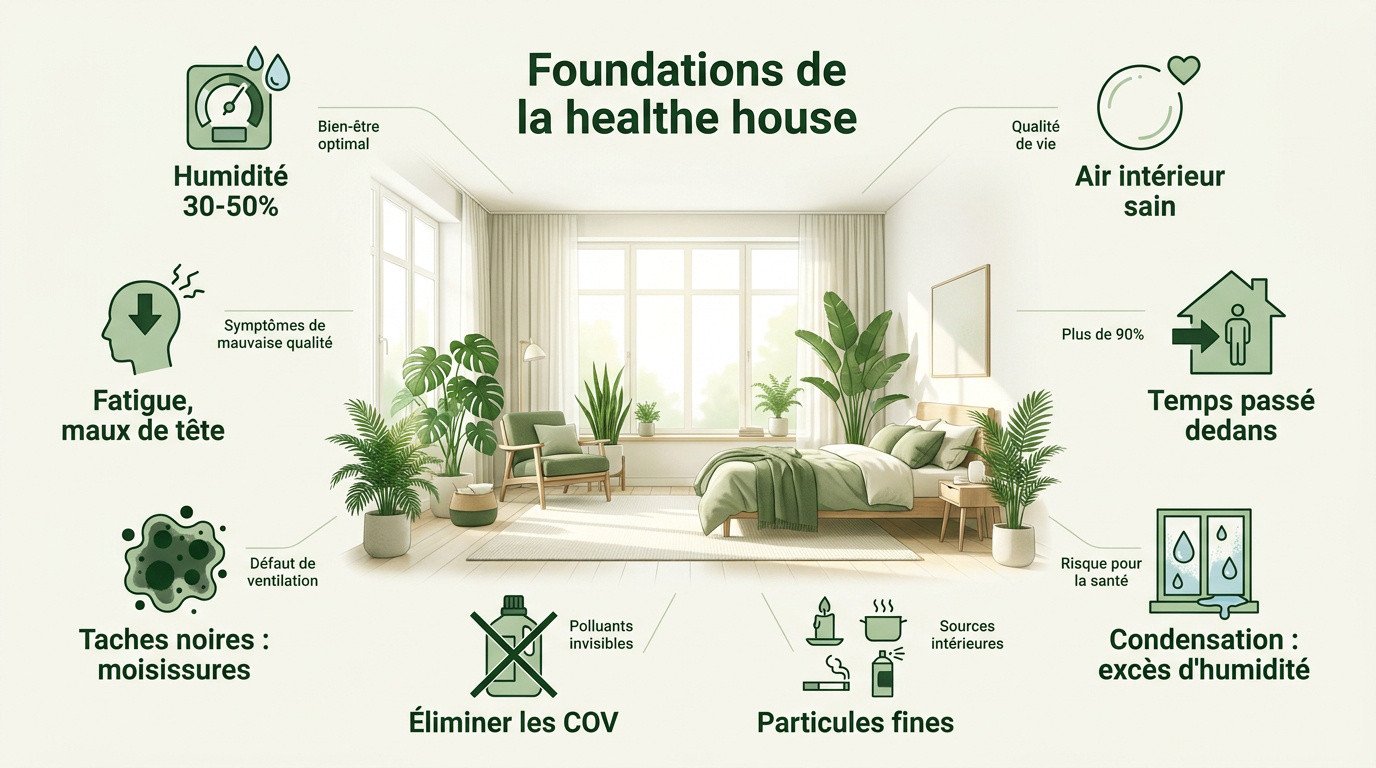 Intérieur d'une maison saine et lumineuse favorisant le bien-être et la pureté de l'air