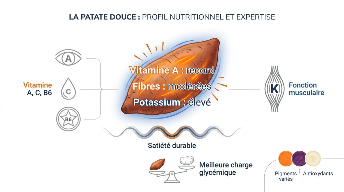 patates douces coup&eacute;es r&eacute;v&eacute;lant une chair orange riche en vitamines