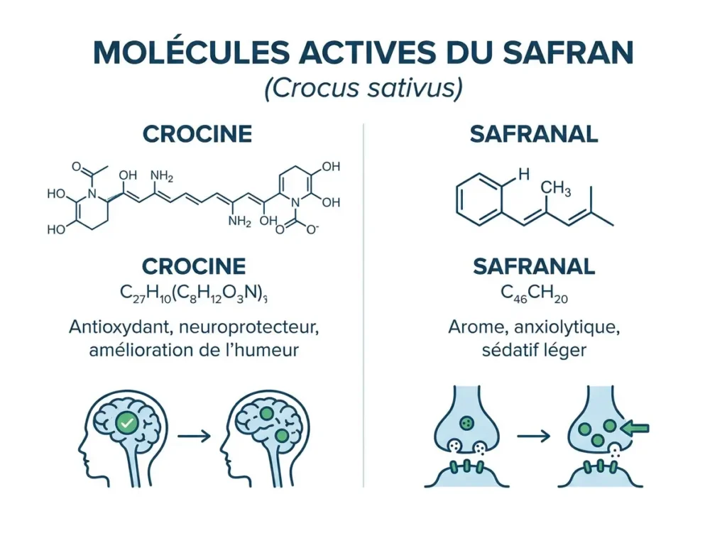 molécules actives safran crocine safranal picrocrocine crocétine composition