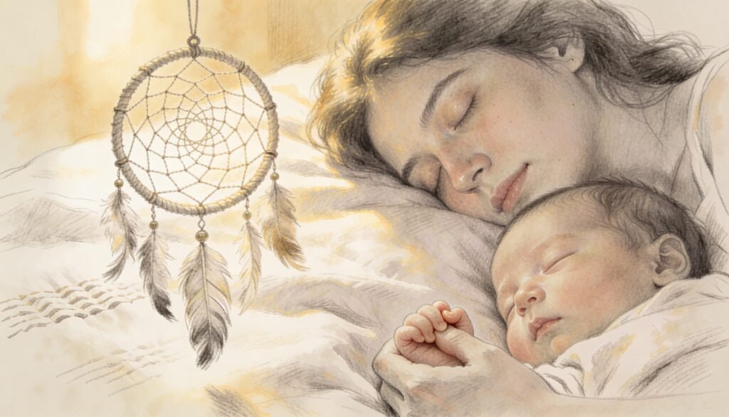 signification attrape rêve-delicat-maman et son enfant dormant