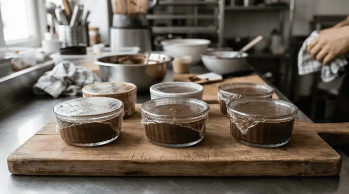 congeler mousse au chocolat ramequins film plastique