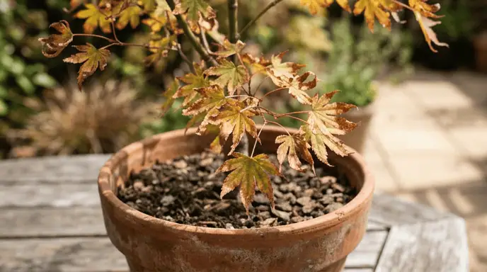 feuilles jaunissantes érable du Japon intérieur manque humidité