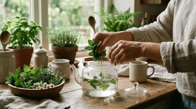 infusion aux herbes aromatiques fraîches préparation bien-être naturel