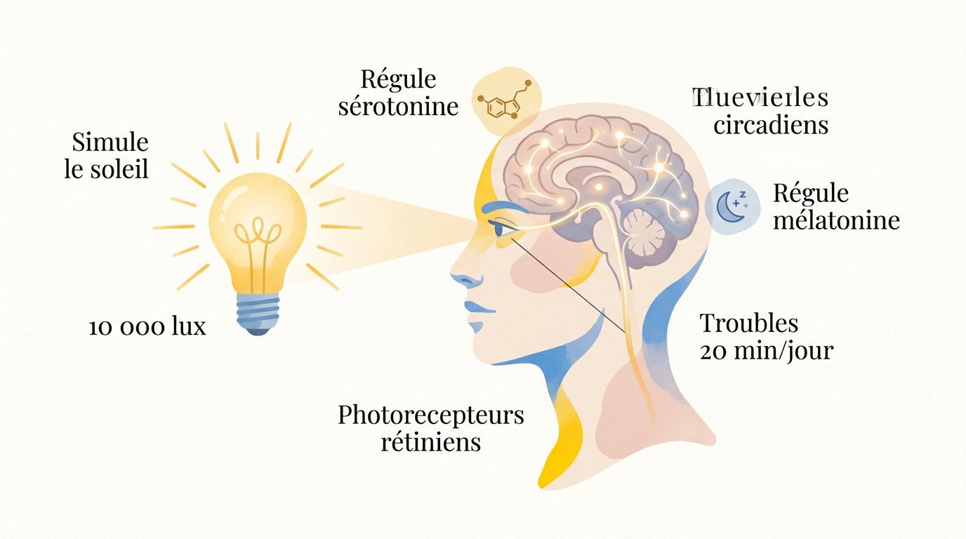 Schéma de l'impact de la lumière sur le cerveau et le bien-être
