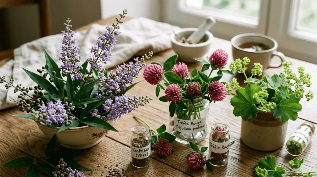 plantes médicinales équilibre hormonal femme gattilier trèfle rouge