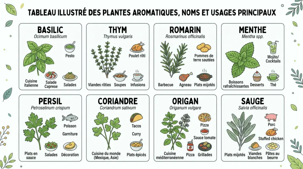 tableau récapitulatif plantes aromatiques liste usages bienfaits