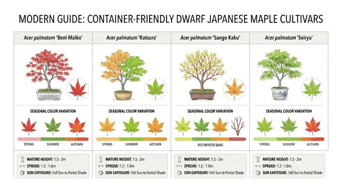 tableau variétés érables du Japon nains pour pot intérieur