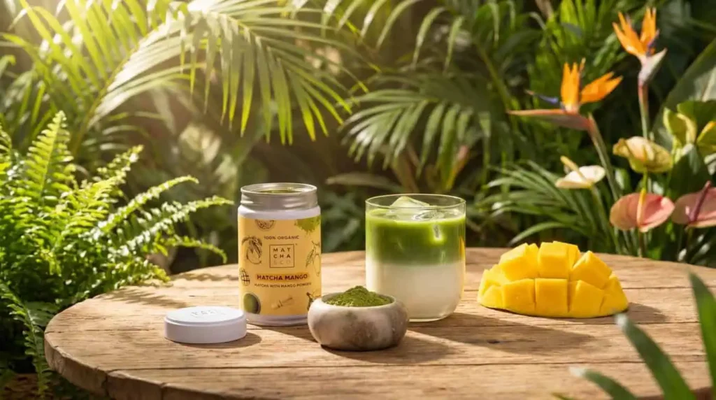 Pot de matcha mangue dans une jungle