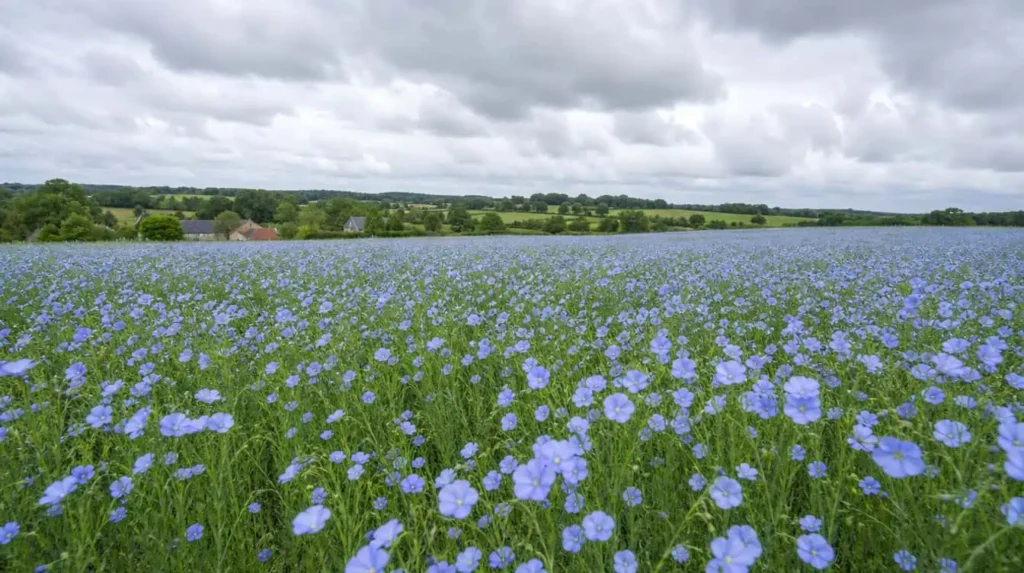 champ de lin en fleur normandie production française
