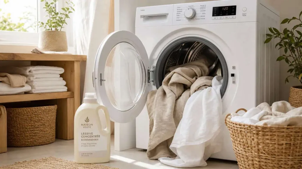 lavage linge de maison en lin en machine avec lessive naturelle