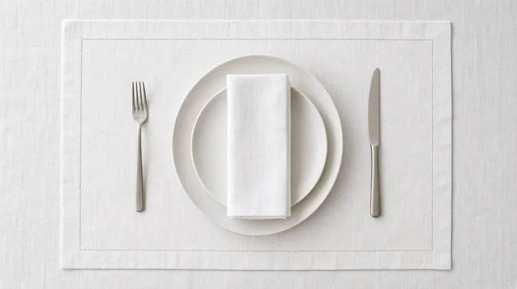 nappe et serviette en lin blanc set de table élégant