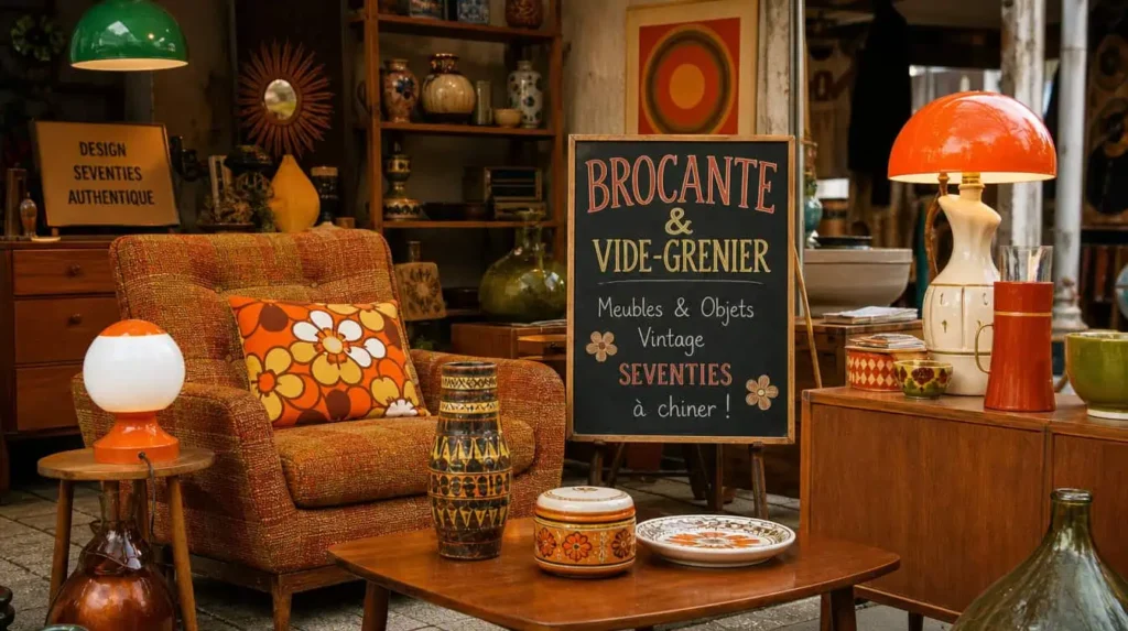 où trouver déco années 70 brocante vide grenier meubles vintage objets seventies sabradou