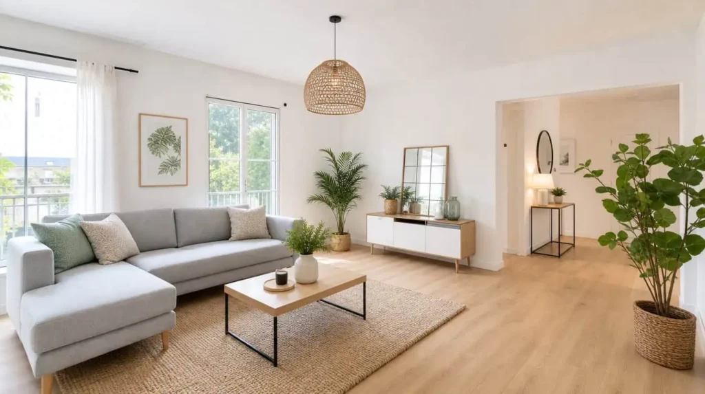 salon après home staging désencombré et décoré avec neutralité pour la vente immobilière
