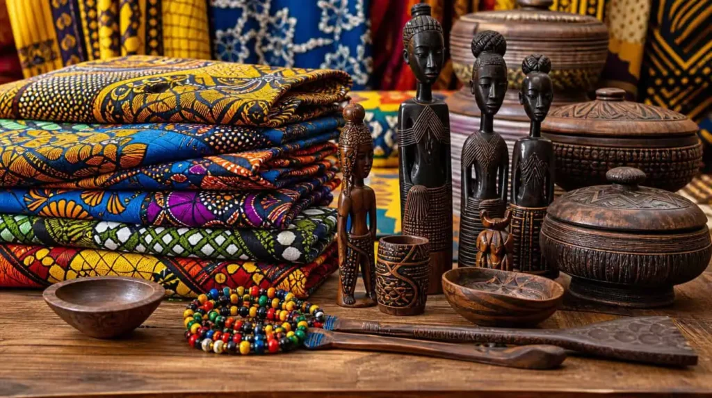 tissus wax africains objets artisanaux bois décoration ethnique