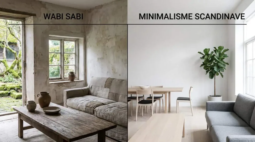 wabi sabi style vs minimalisme scandinave comparaison intérieur