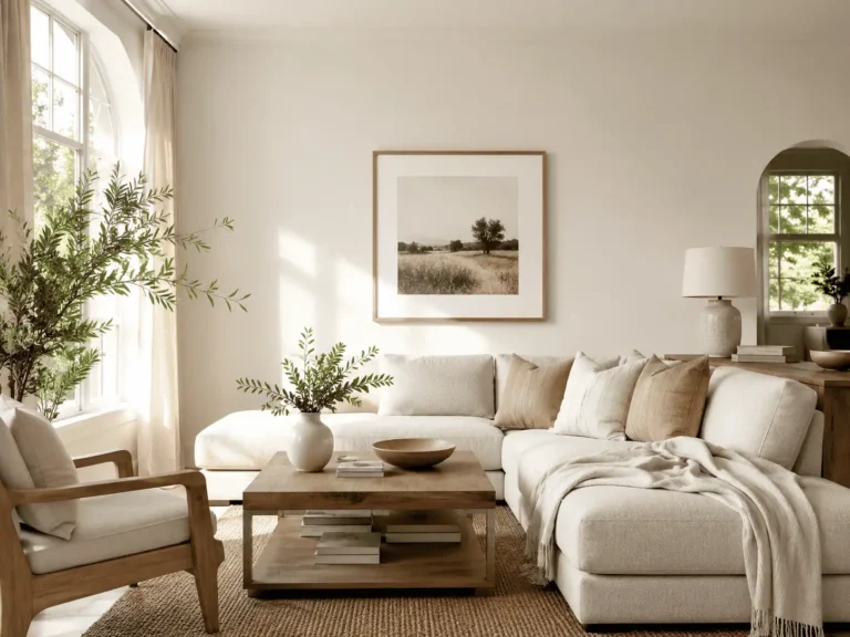 mur peint Cloud Dancer Benjamin Moore OC-25 salon lumineux blanc cassé chaud