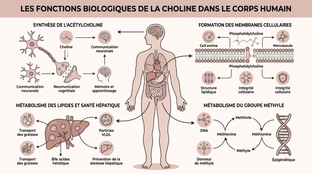 choline bienfaits foie cerveau système nerveux infographie
