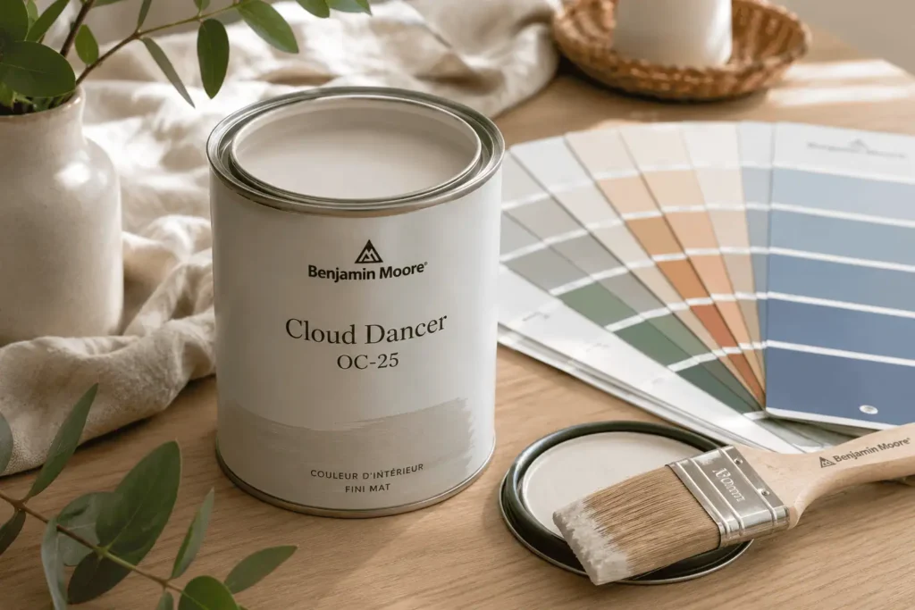 peinture Benjamin Moore OC-25 Cloud Dancer pot nuancier blanc cassé