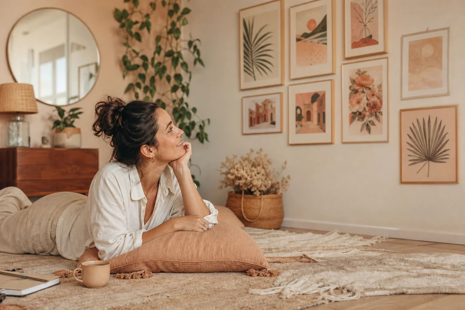 Art mural favorisant le bien-être dans une chambre cosy