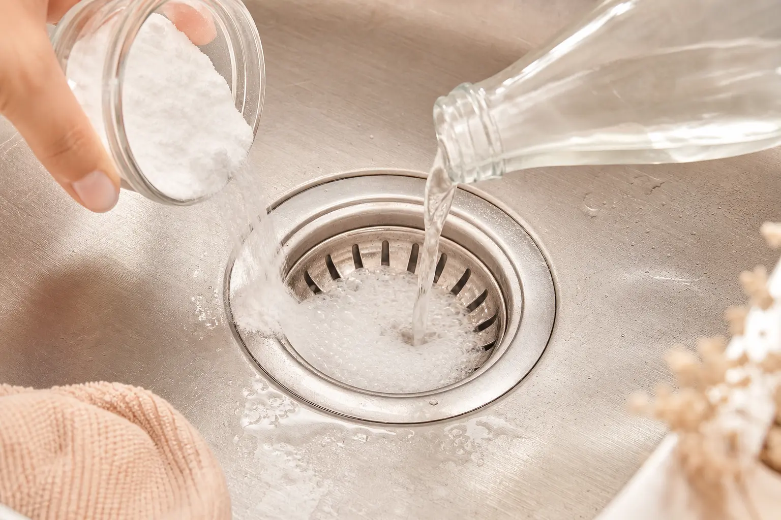 Bicarbonate et vinaigre, le duo naturel efficace Déboucher un évier naturellement au bicarbonate de soude et vinaigre