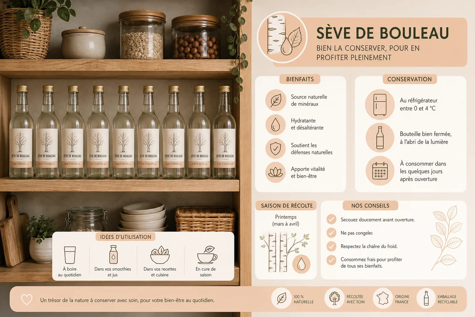 Conservation et prix de la sève de bouleau au litre