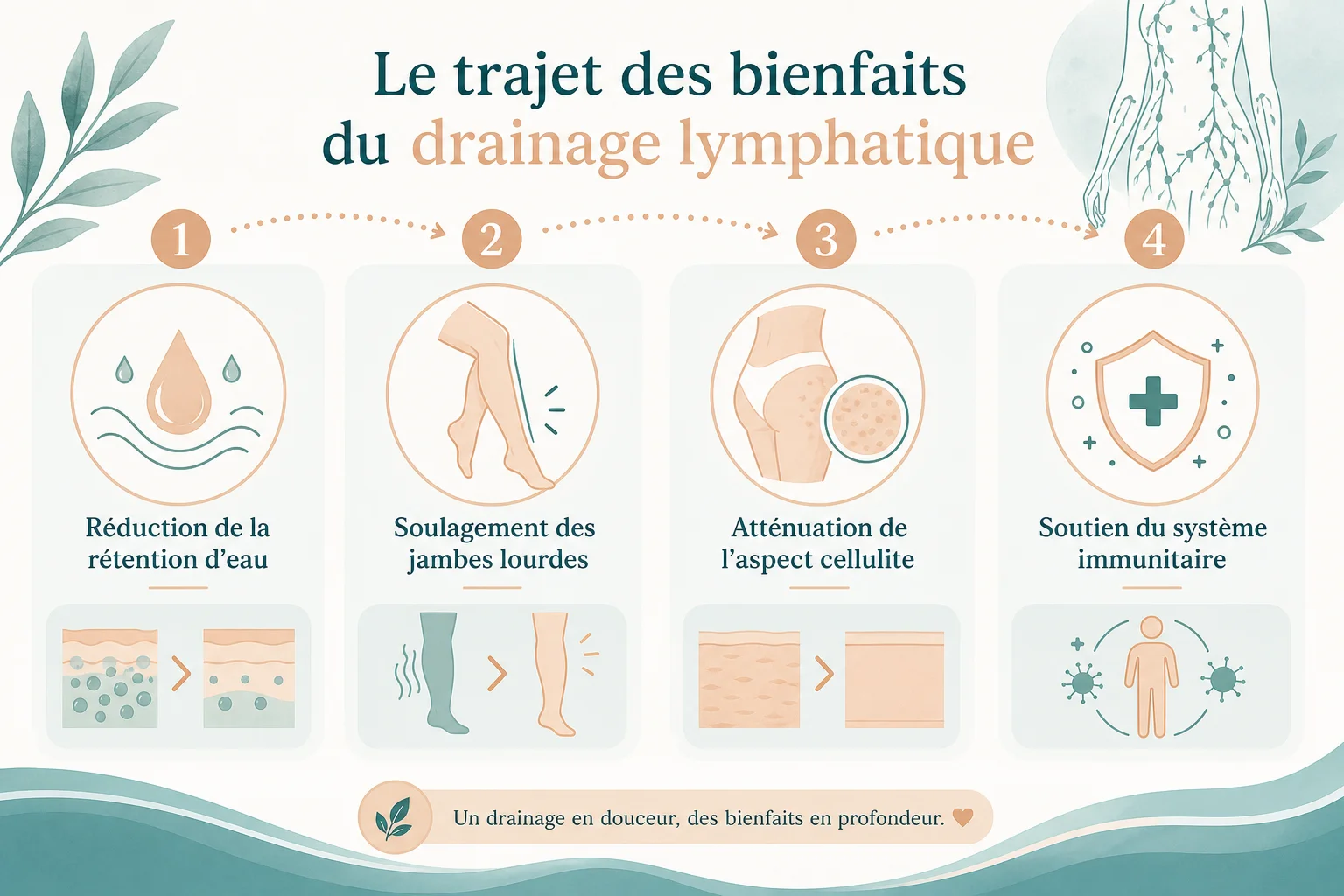 4 bienfaits clés du drainage lymphatique Infographie des bienfaits du drainage lymphatique sur le corps