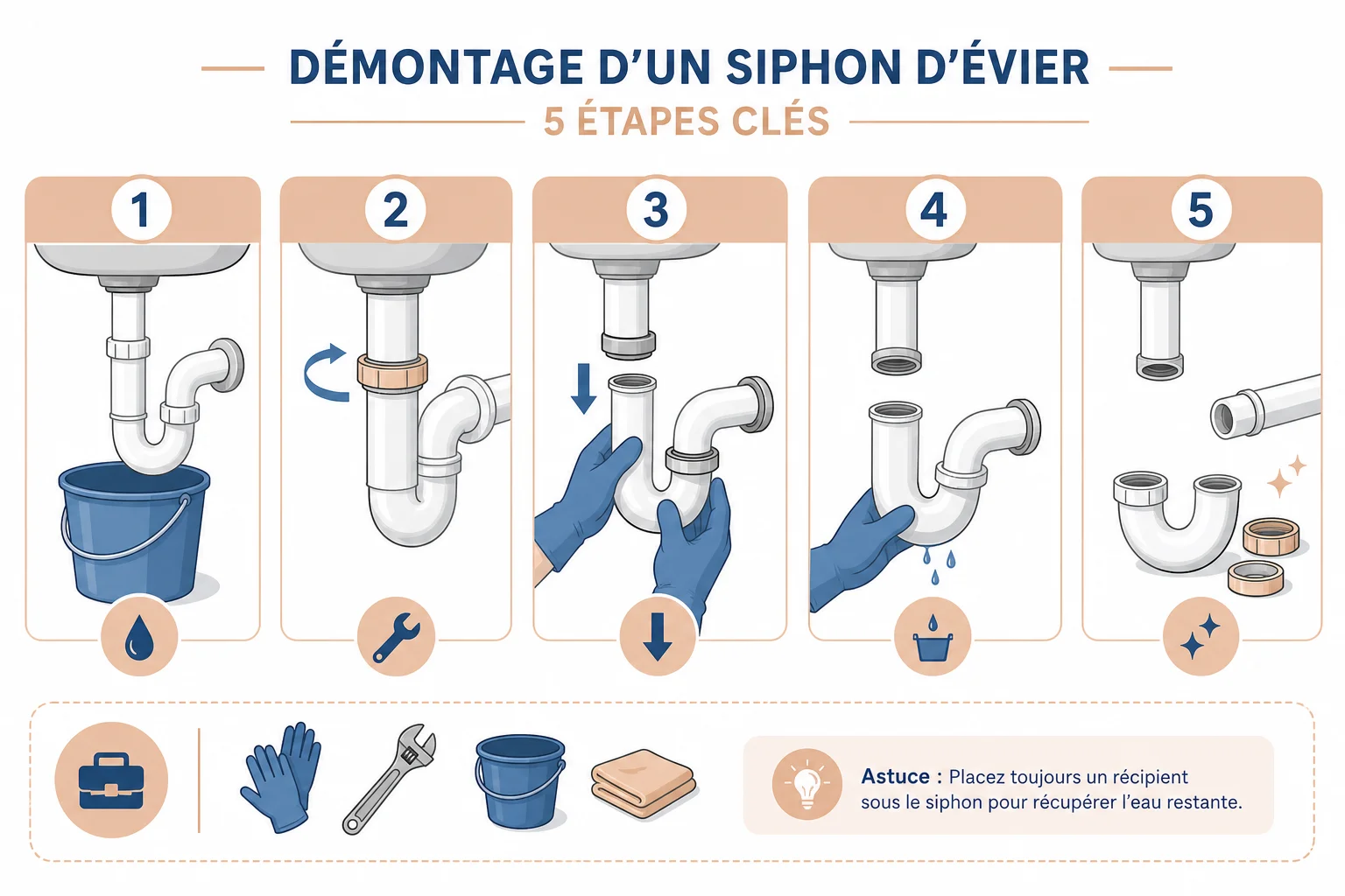 Démonter le siphon en 5 étapes Déboucher un évier naturellement en démontant le siphon étape par étape