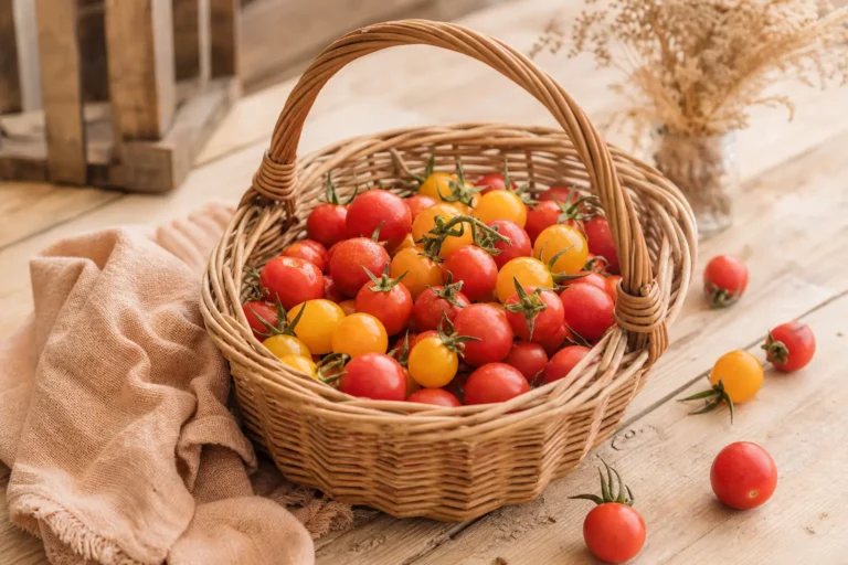 Calories dans les tomates cerises fraîches présentées dans un panier