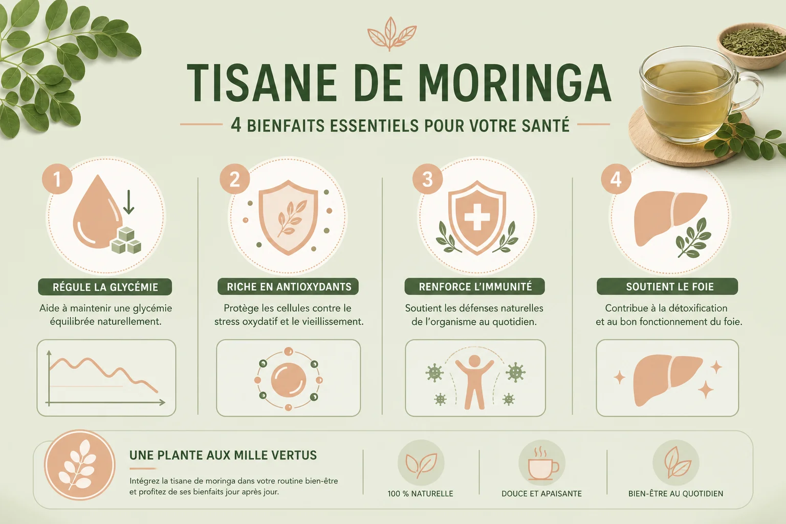 infographie bienfaits moringa thé ou tisane santé