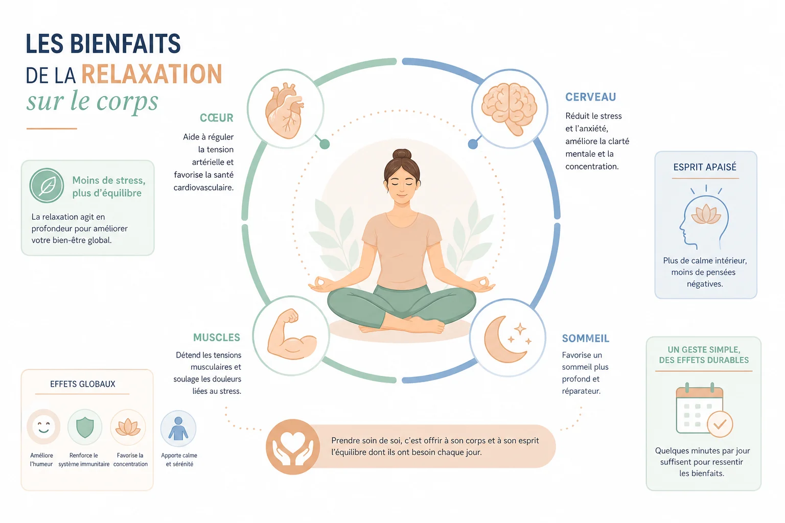Infographie des bienfaits de la relaxation sur le sommeil et le stress